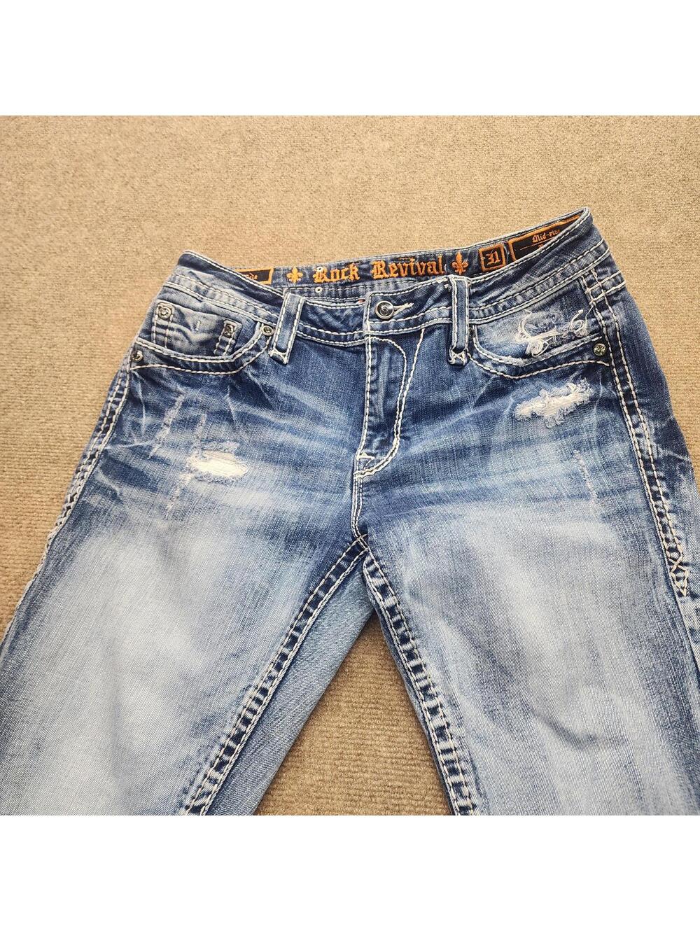 EUC Rock Revival evil mid rise womans jeans factory distressed 31 - Picture 8 of 8